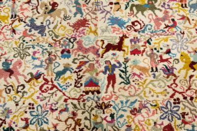 Mid 20th Century Olga Fisch Caceria The Hunt Colorful Handmade Wool Carpet
