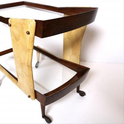 Mid 20th Century Parchment Bar Cart Italy Circa 1950s