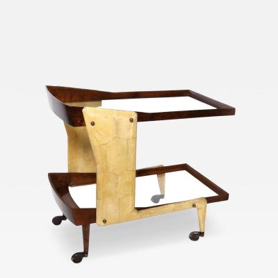 Mid 20th Century Parchment Bar Cart Italy Circa 1950s