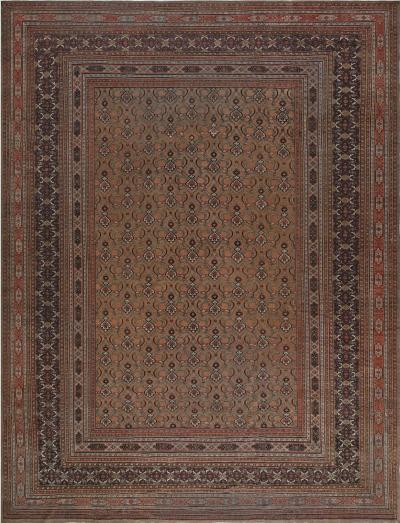 Mid 20th Century Persian Meshad Orange Burgundy Handmade Wool Rug