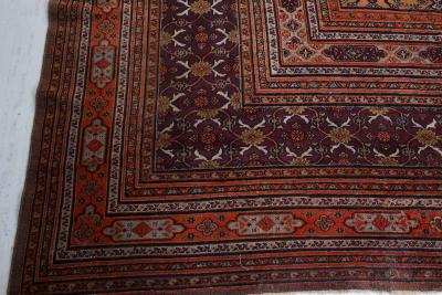 Mid 20th Century Persian Meshad Orange Burgundy Handmade Wool Rug