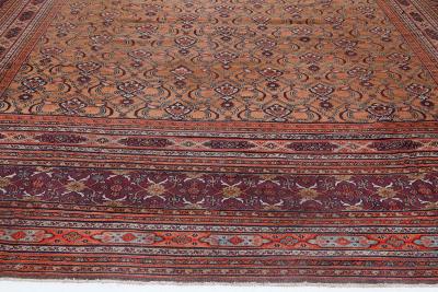 Mid 20th Century Persian Meshad Orange Burgundy Handmade Wool Rug