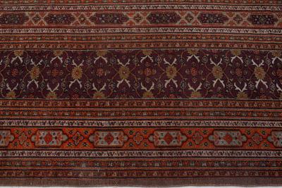 Mid 20th Century Persian Meshad Orange Burgundy Handmade Wool Rug