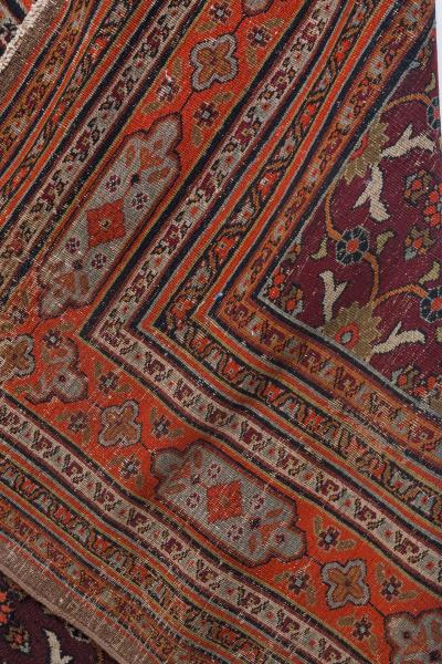 Mid 20th Century Persian Meshad Orange Burgundy Handmade Wool Rug