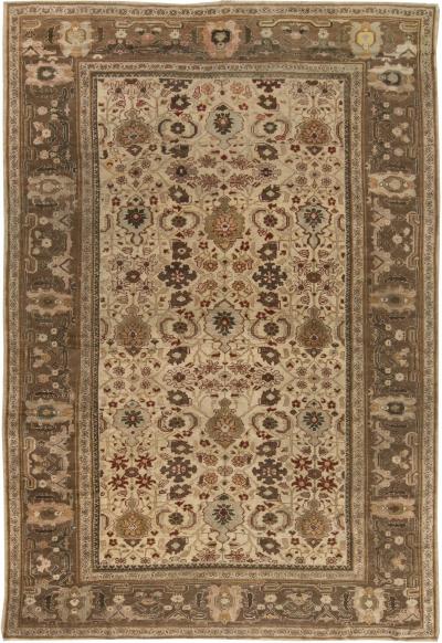 Mid 20th Century Persian Sultanabad Chestnut Beige Burgundy Handmade Wool Rug