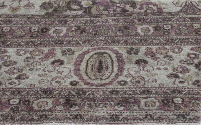 Mid 20th Century Persian Tabriz Beige Purple Handwoven Wool Rug
