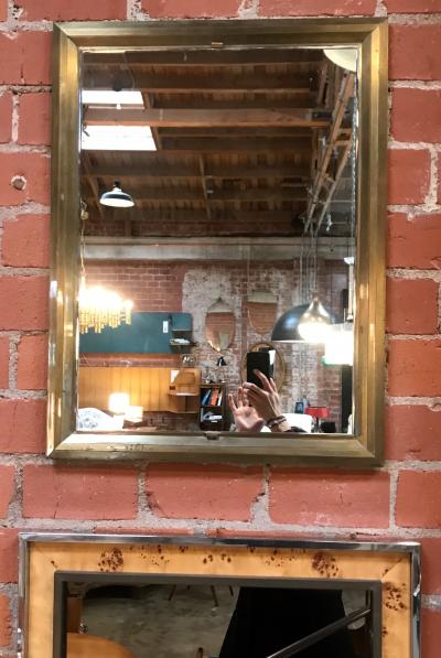 Mid 20th Century Rectangular Mirror with Brass Surround Italy 1950s