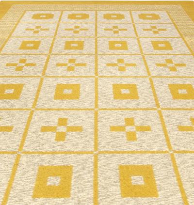 Mid 20th Century Reversible Geometric Mustard Yellow Gray Ivory Swedish Rug