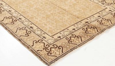 Mid 20th Century Samarkand Beige Brown and Black Handwoven Wool Rug