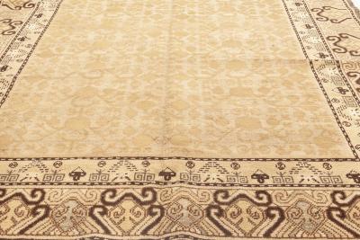Mid 20th Century Samarkand Beige Brown and Black Handwoven Wool Rug
