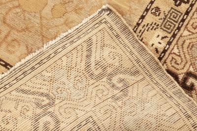 Mid 20th Century Samarkand Beige Brown and Black Handwoven Wool Rug