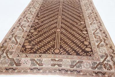 Mid 20th Century Samarkand Brown Beige Pink Handmade Wool Rug