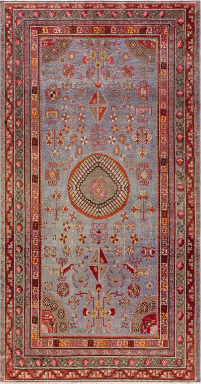 Mid 20th Century Samarkand Brown Gold Orange Pink Purple Red Wool Rug