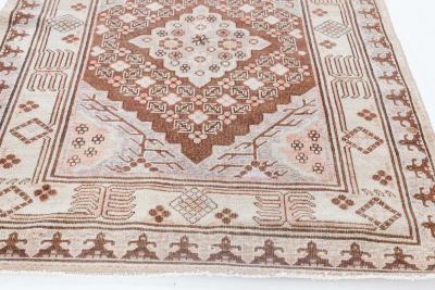 Mid 20th Century Samarkand Gray Beige Purple Pink Handmade Wool Rug