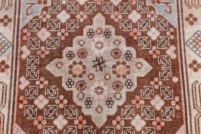 Mid 20th Century Samarkand Gray Beige Purple Pink Handmade Wool Rug