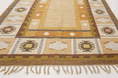 Mid 20th Century Swedish Brown Yellow Flat Weave Rug Signed by Ingegerd Silow