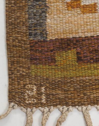 Mid 20th Century Swedish Brown Yellow Flat Weave Rug Signed by Ingegerd Silow