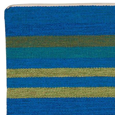 Mid 20th Century Swedish Geometric Green Blue Flat Weave Wool Rug Signed AB