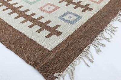 Mid 20th Century Swedish Geometric Wool Rug Woven Initials and Date Go 1952 