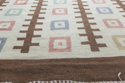 Mid 20th Century Swedish Geometric Wool Rug Woven Initials and Date Go 1952 