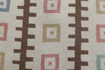 Mid 20th Century Swedish Geometric Wool Rug Woven Initials and Date Go 1952 
