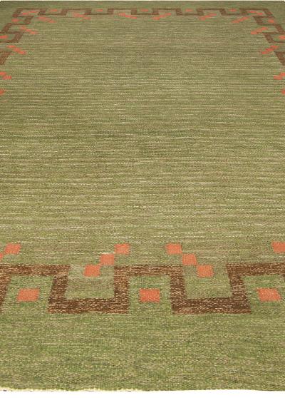 Mid 20th Century Swedish Green Coral Red Handmade Wool Rug by Ellen Stahlbrand