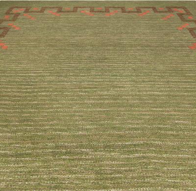 Mid 20th Century Swedish Green Coral Red Handmade Wool Rug by Ellen Stahlbrand