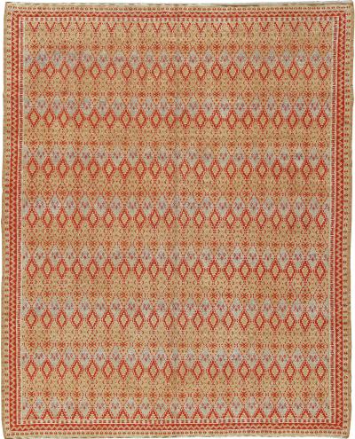 Mid 20th Century Tribal Moroccan Orange Red Beige Blue Handmade Wool Rug