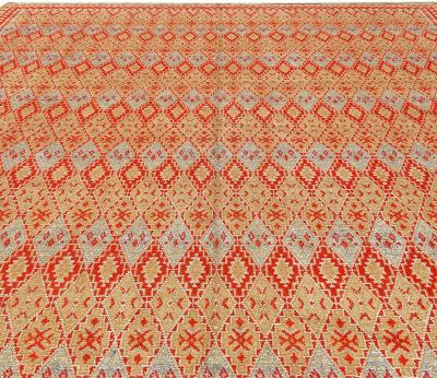 Mid 20th Century Tribal Moroccan Orange Red Beige Blue Handmade Wool Rug