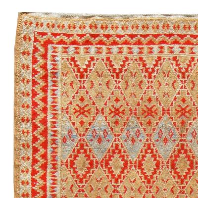 Mid 20th Century Tribal Moroccan Orange Red Beige Blue Handmade Wool Rug