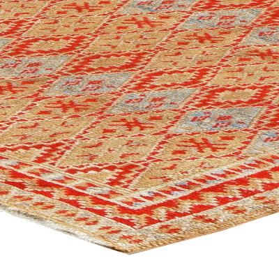 Mid 20th Century Tribal Moroccan Orange Red Beige Blue Handmade Wool Rug
