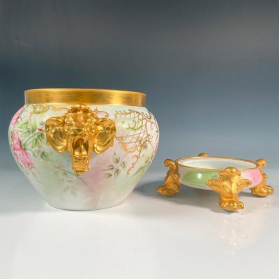 Mid 20th Century Two Piece Limoges Porcelain Pink Gold Jardiniere Stand
