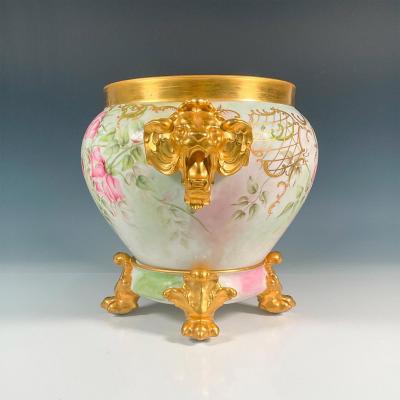 Mid 20th Century Two Piece Limoges Porcelain Pink Gold Jardiniere Stand