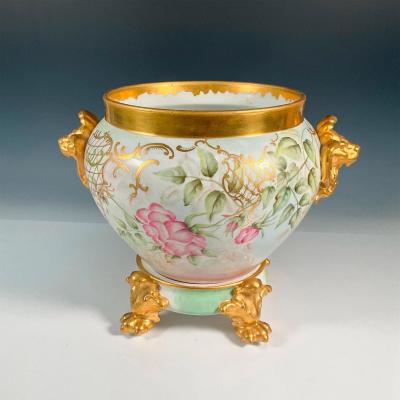 Mid 20th Century Two Piece Limoges Porcelain Pink Gold Jardiniere Stand