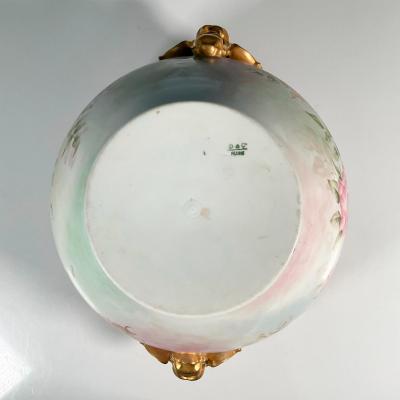 Mid 20th Century Two Piece Limoges Porcelain Pink Gold Jardiniere Stand