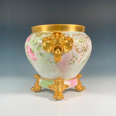 Mid 20th Century Two Piece Limoges Porcelain Pink Gold Jardiniere Stand