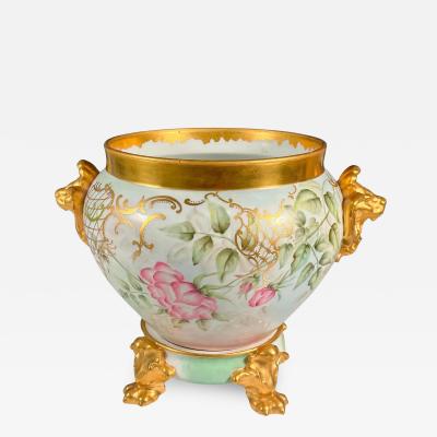 Mid 20th Century Two Piece Limoges Porcelain Pink Gold Jardiniere Stand