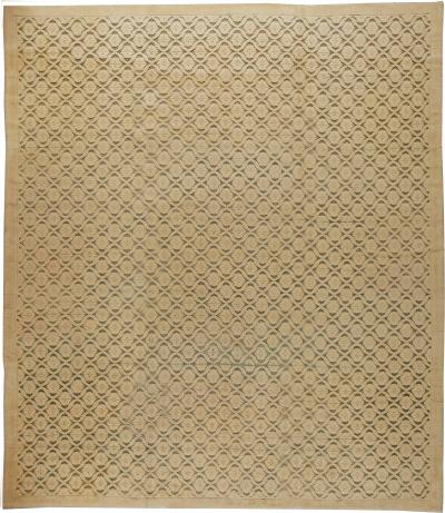 Mid 20th Century Vintage French Modern Handwoven Wool Rug in Shades of Beige