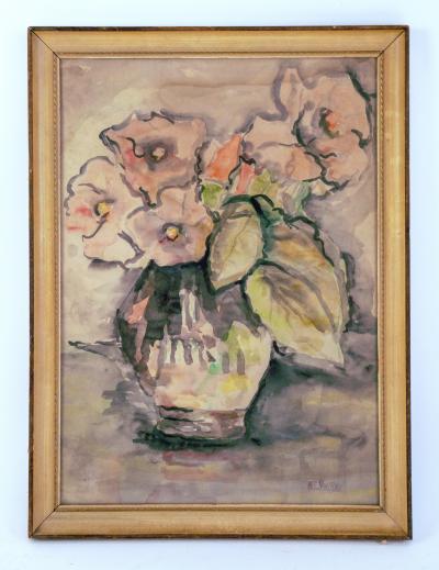 Mid 20th Century Watercolor Floral Still Life by EM Boehm