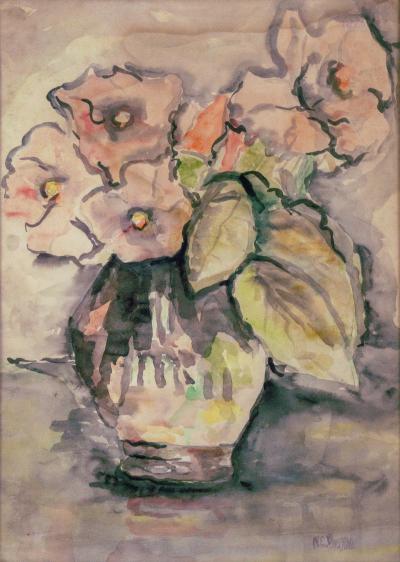 Mid 20th Century Watercolor Floral Still Life by EM Boehm