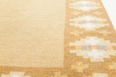 Mid 20th Century Yellow Brown Swedish Flat Weave Rug by Birgitta Solderkvist