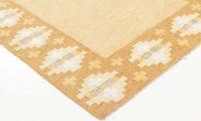 Mid 20th Century Yellow Brown Swedish Flat Weave Rug by Birgitta Solderkvist