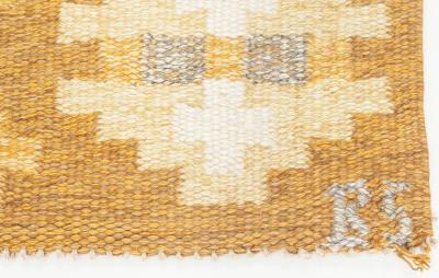 Mid 20th Century Yellow Brown Swedish Flat Weave Rug by Birgitta Solderkvist