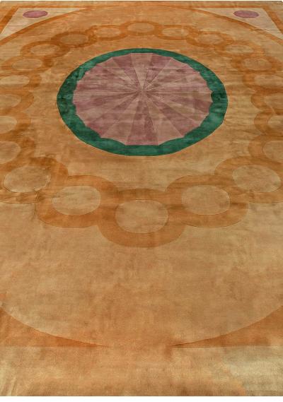 Mid 20th Century with Oval Medallion Chinese Yellow Purple Green Handmade Rug