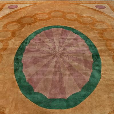 Mid 20th Century with Oval Medallion Chinese Yellow Purple Green Handmade Rug