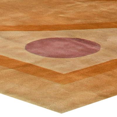 Mid 20th Century with Oval Medallion Chinese Yellow Purple Green Handmade Rug