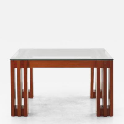 Mid 20th Century wooden square dining table with glass top