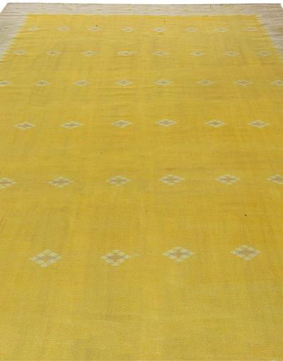 Mid 20th Yellow Century Indian Dhurrie Flat Woven Cotton Rug