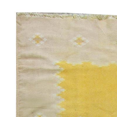 Mid 20th Yellow Century Indian Dhurrie Flat Woven Cotton Rug