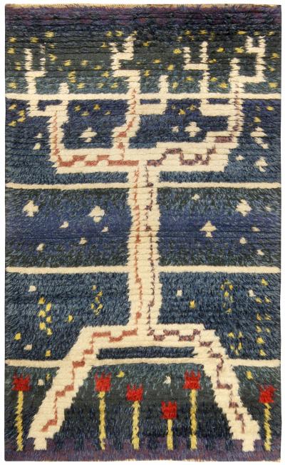 Mid 20th century Abstract Swedish Navy blue Ivory Red Handmade Pile